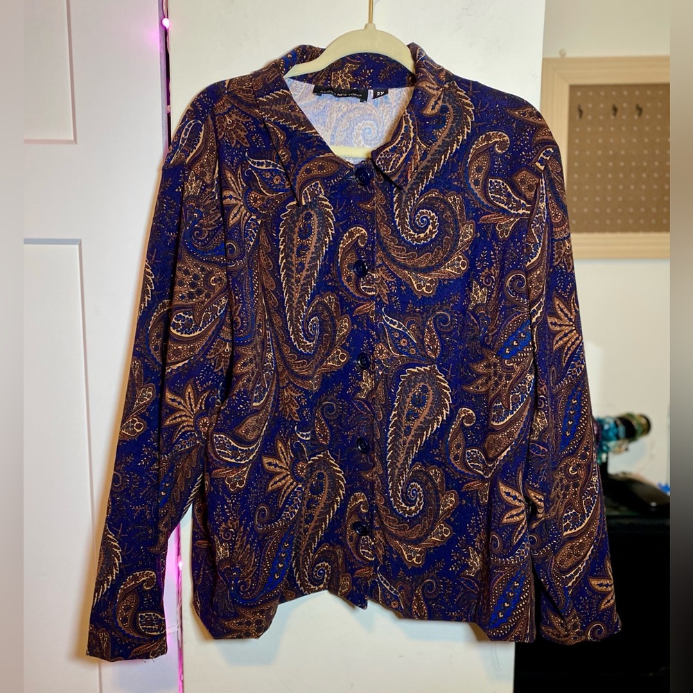 Briggs NY Blue & Brown Vintage Button-Down Shacket 2XL